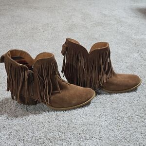 Dingo Fringe Suede Ankle Booties - Brown